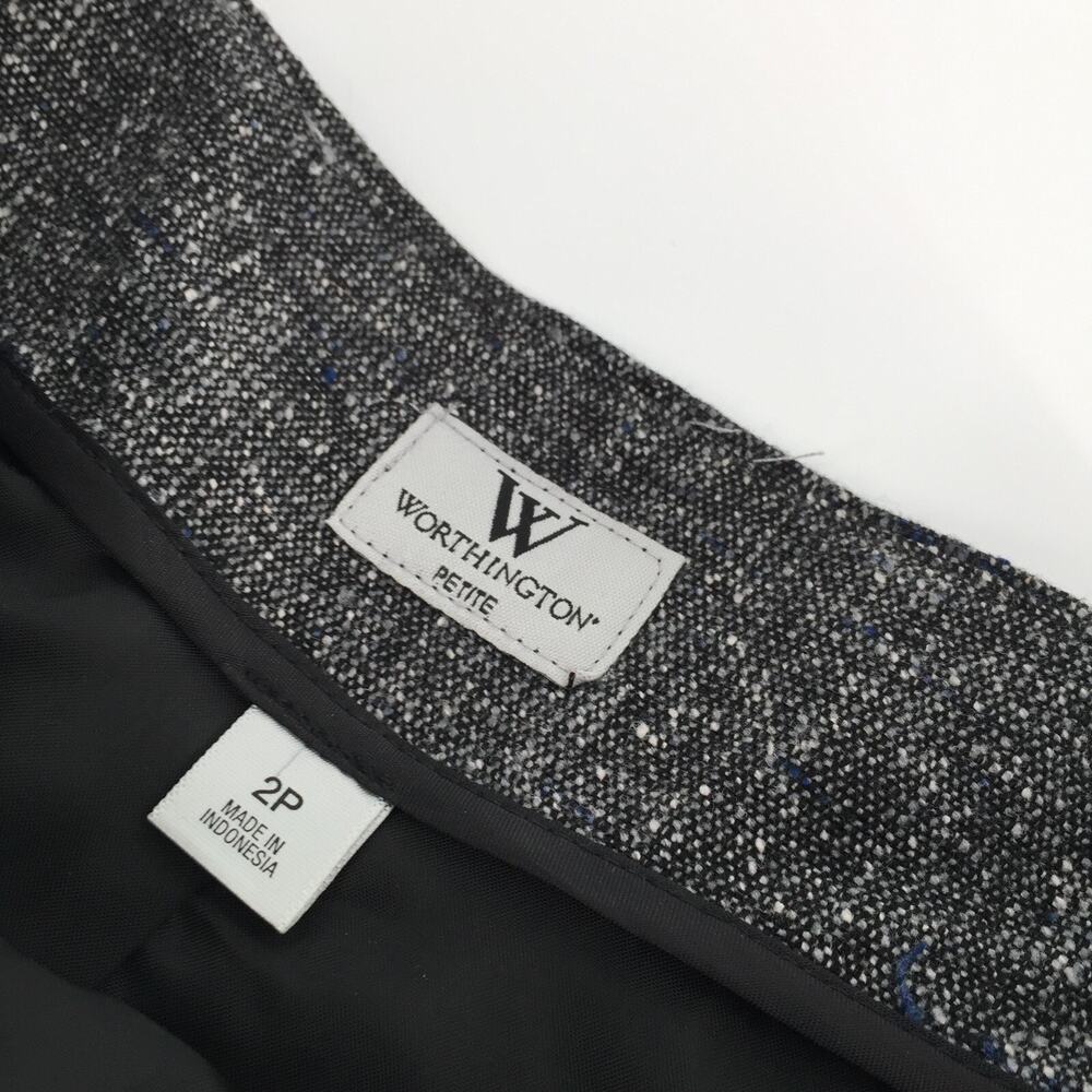 Worthington Lace Lined Tweed Pencil Skirt Size 2P Petite Gray Black Career Goth - Picture 5 of 8